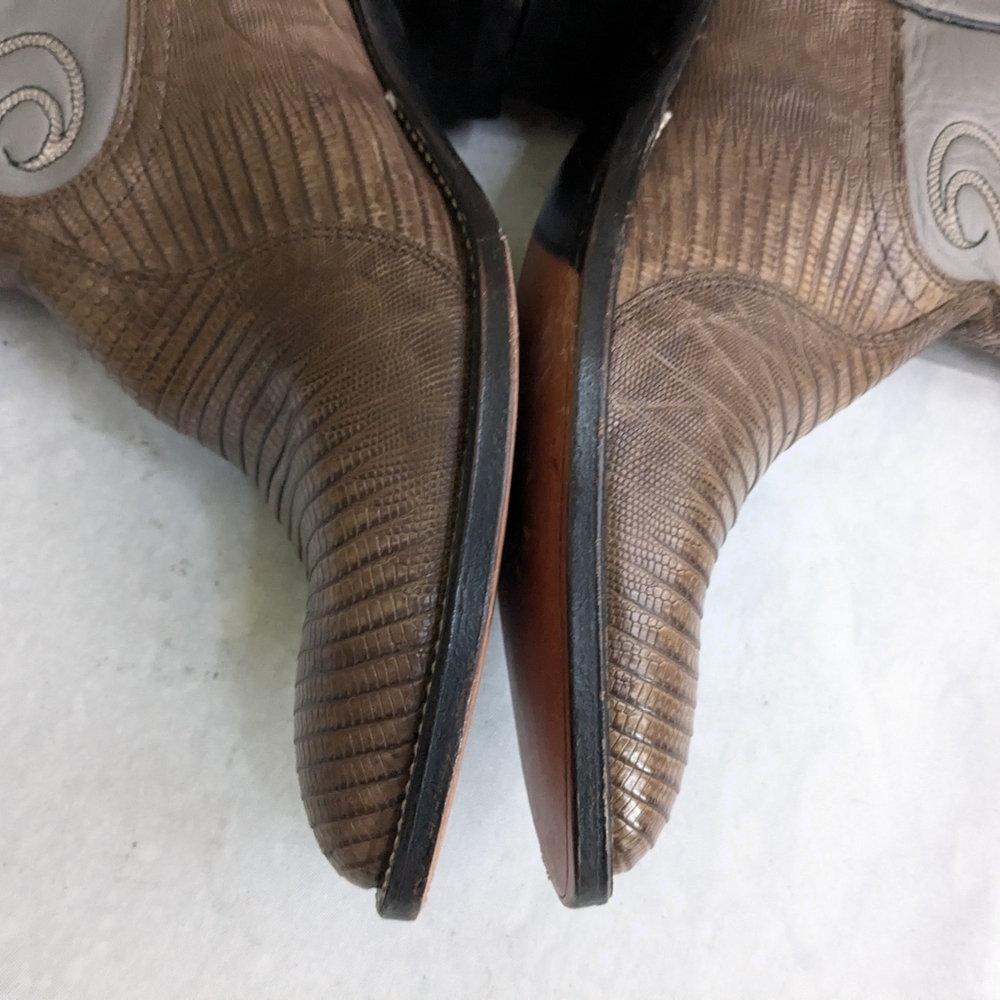 Dan Post Cowboy Boots Olive Green Lizard Leather Gray Men 8.5 - Picture 10 of 16